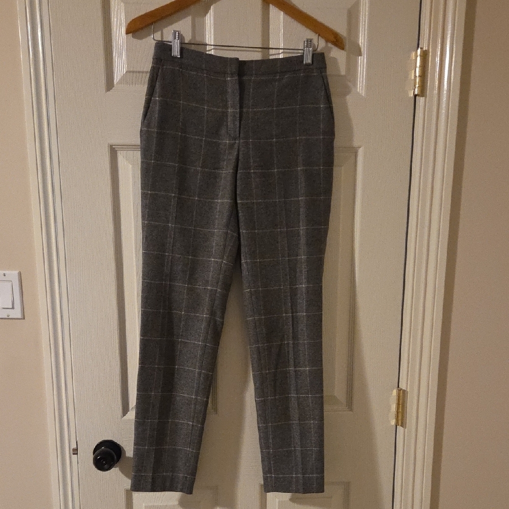 Massimo Dutti Wool Plaid Trousers – Grey & Butter Yellow Windowpane – Size 4